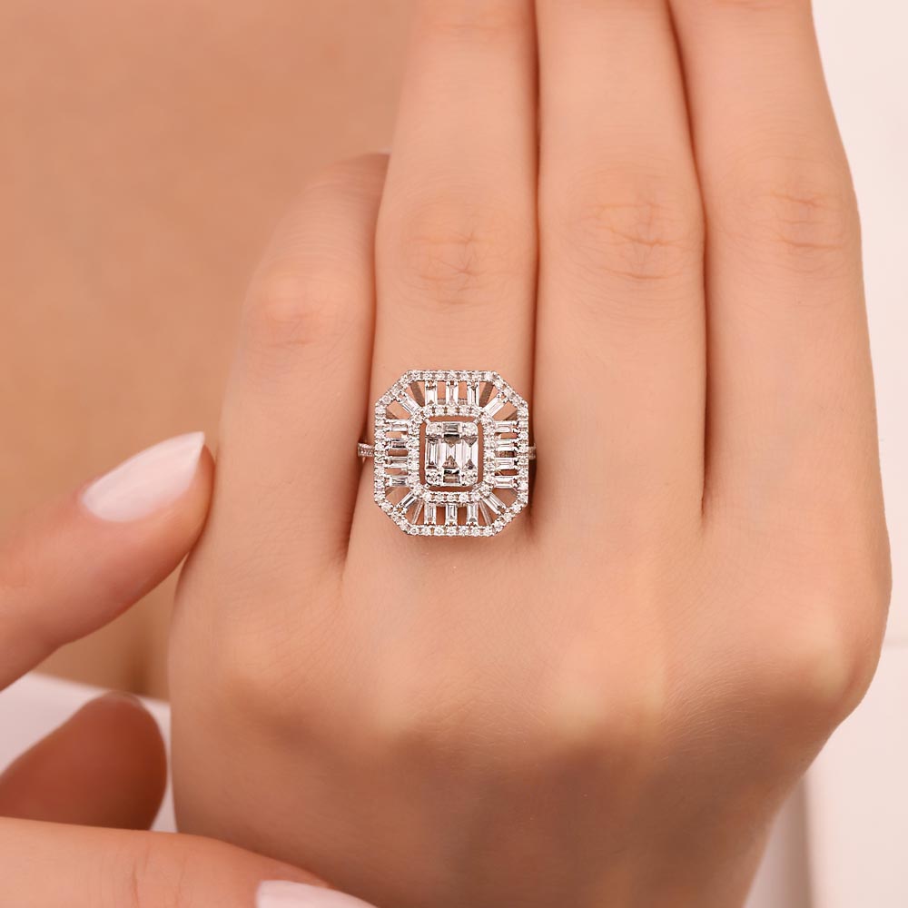 0,93 Karat Laboratuvar Pırlanta Jewelra Tasarım Baget Yüzük - FP02933