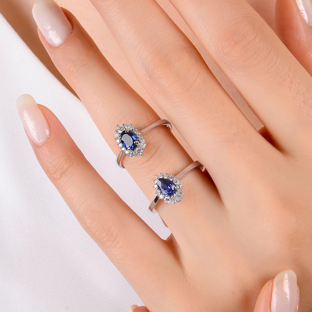 0,93 Karat Laboratuvar Pırlanta Oval Kesim Royale Safir Yüzük - FP00654