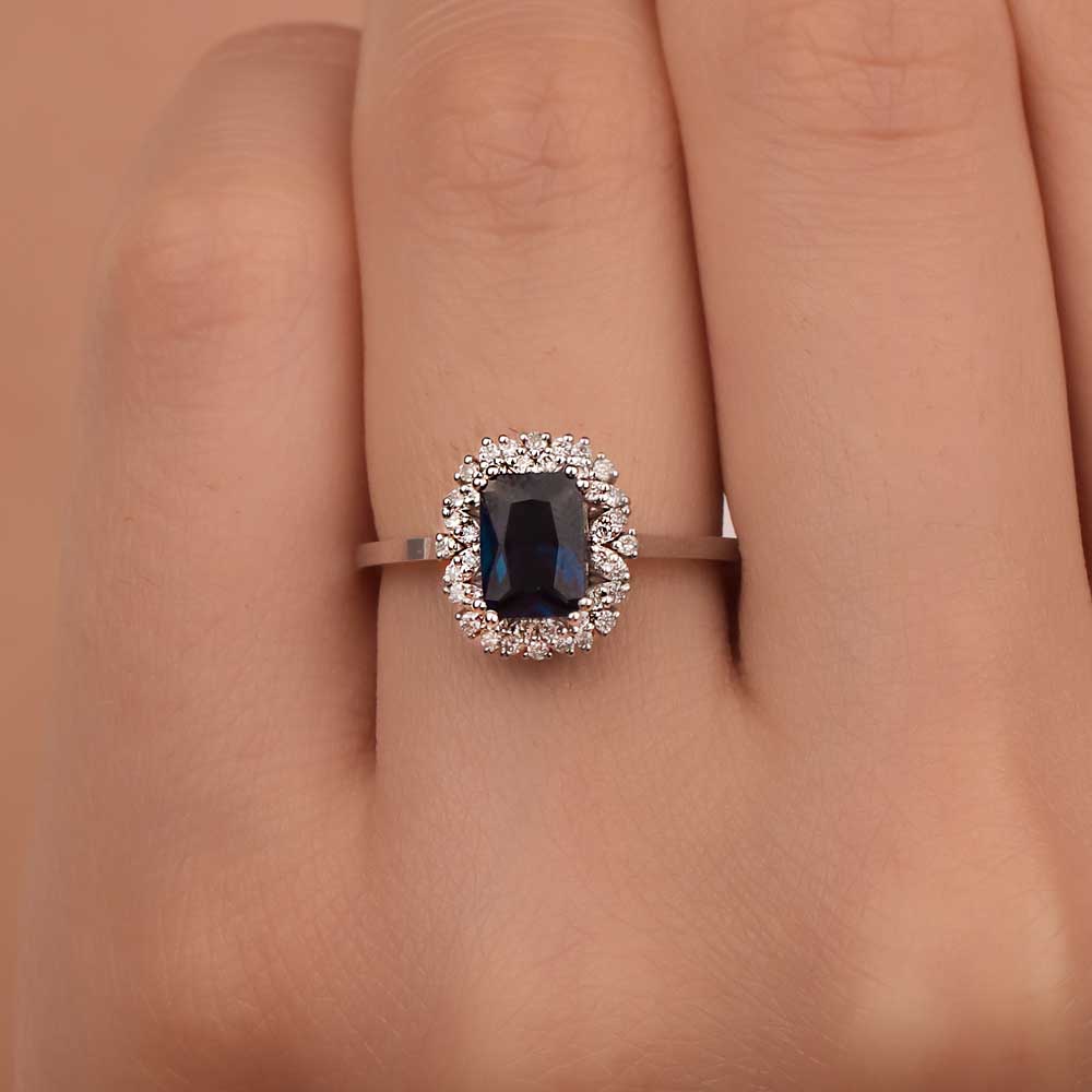 0,95 Karat Laboratuvar Pırlanta Baget Royale Safir Yüzük - FP08846