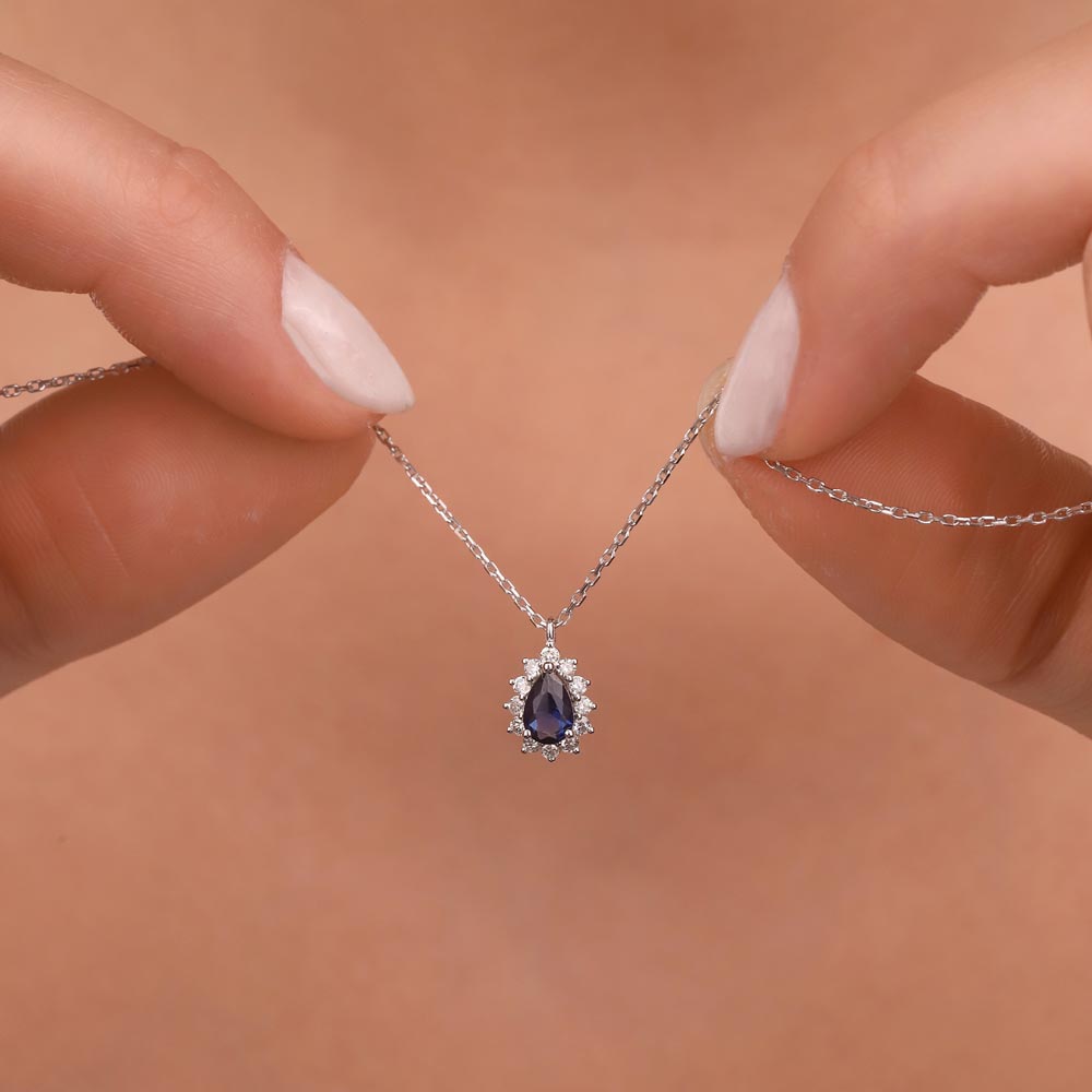 0,95 Karat Laboratuvar Pırlanta Ve Safir Kolye - FP12868