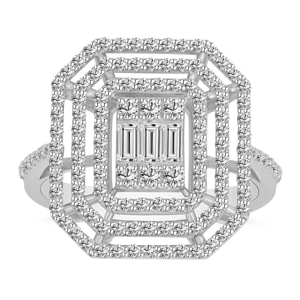 0.99 Karat Üç Sıra Mega Baget Pırlanta Yüzük - FP02487
