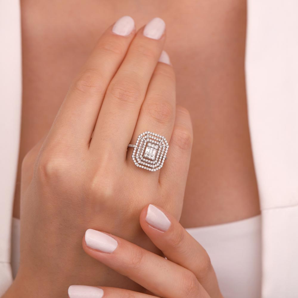 0.99 Karat Üç Sıra Mega Baget Pırlanta Yüzük - FP02487