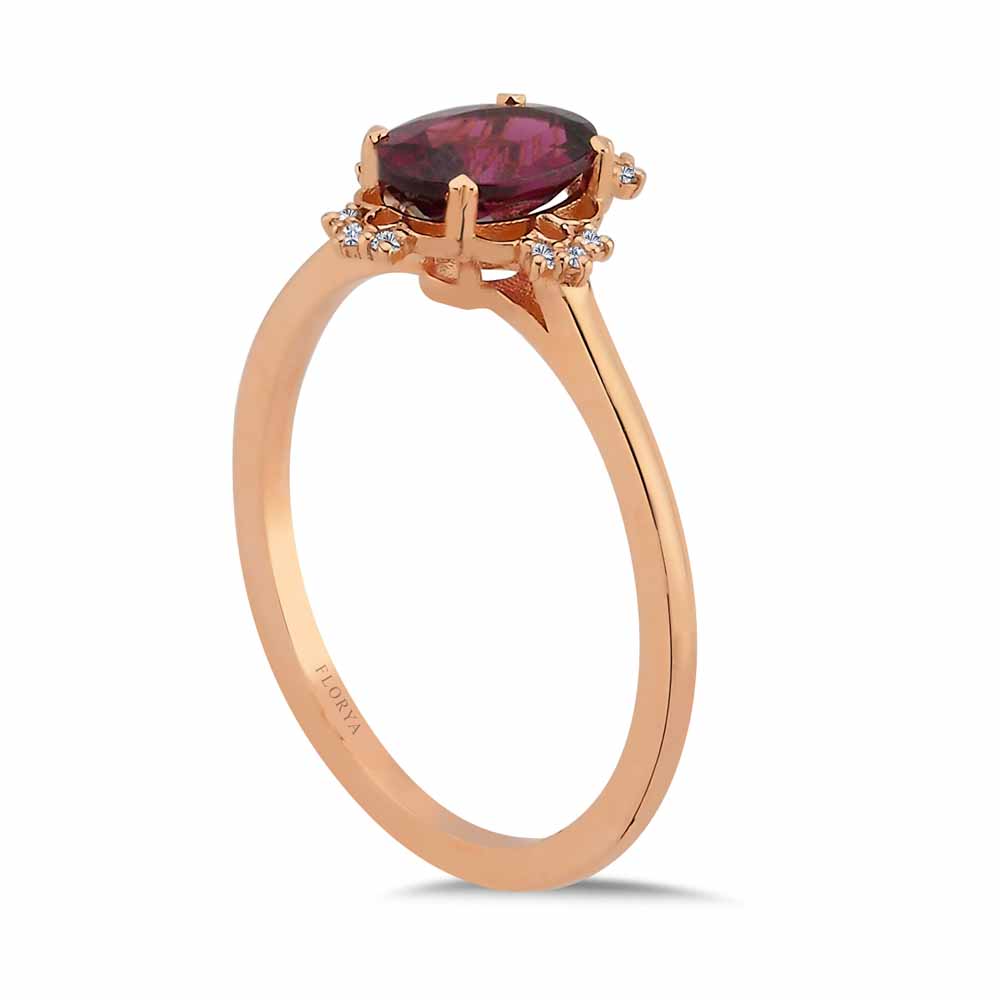 PIRLANTA YÜZÜKLER 1,08 Karat Pırlanta Taşlı Rhodolite Taşlı Vintage Yüzük