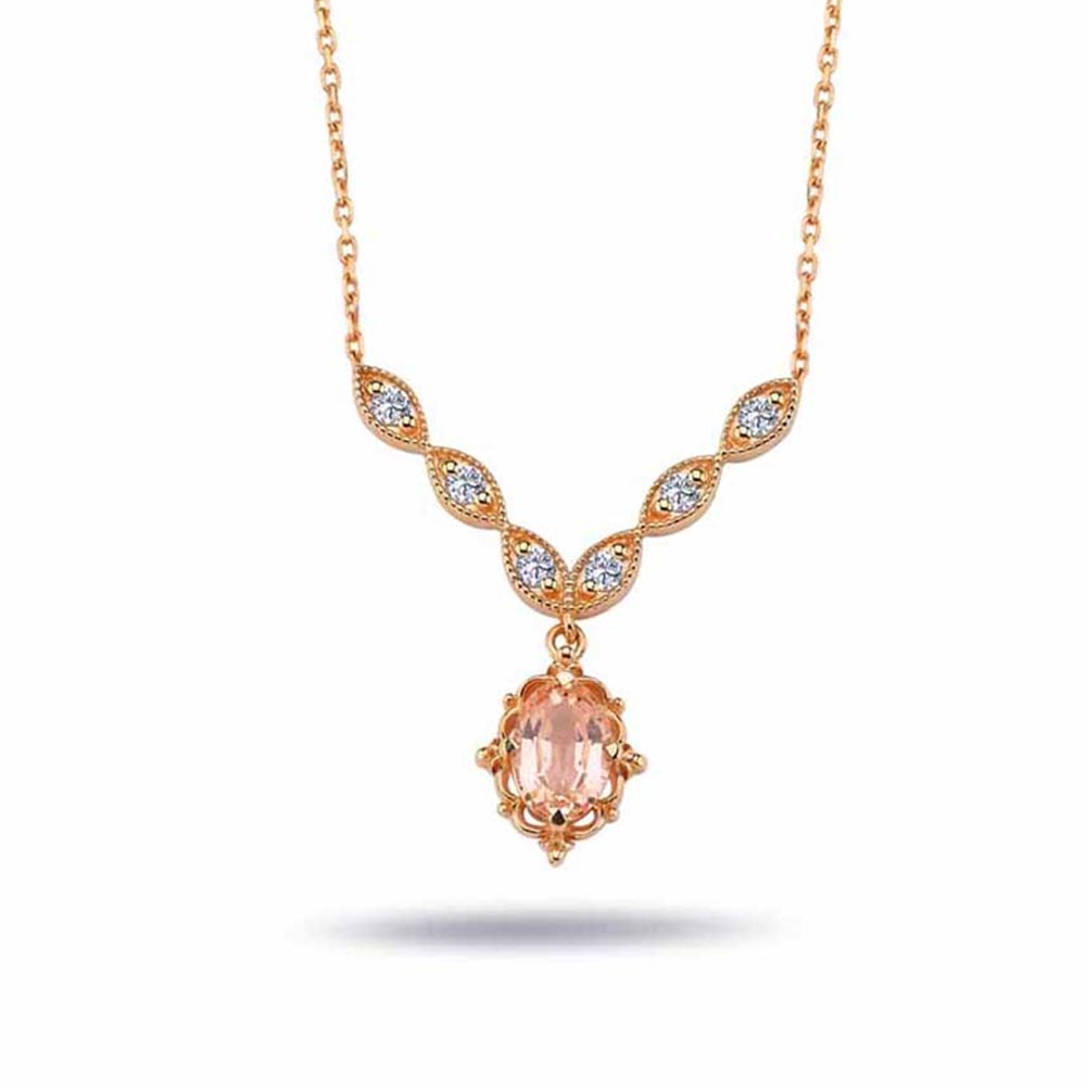 1,10 Karat Pırlanta ve Morganite Vintage Kolye - LP05448