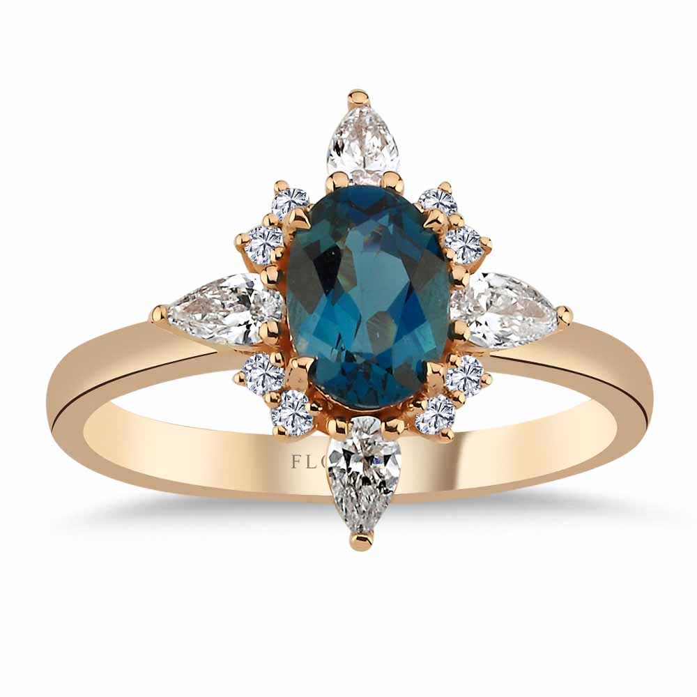 1,27 Karat Pırlantalı Vintage London Blue Topaz Yüzük - LP05789