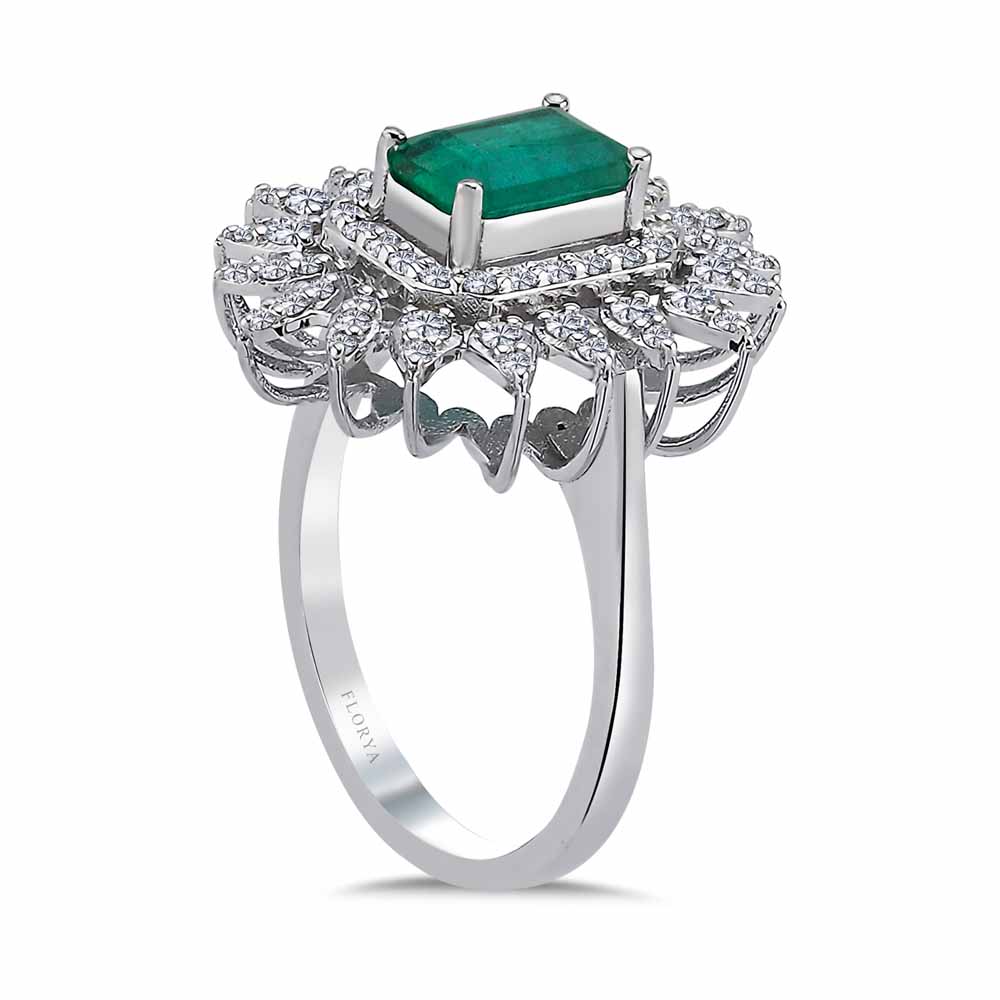 1,55 Karat Pırlantalı Zümrüt Yaşlı Oktagon Yüzük - LP05194