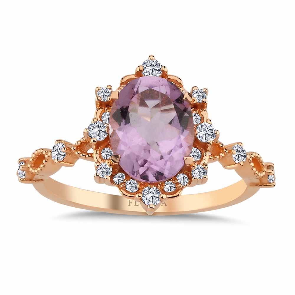 1,81 Karat Pırlantalı Damla Kesim Ametist Taşlı Vintage Yüzük - LP04959