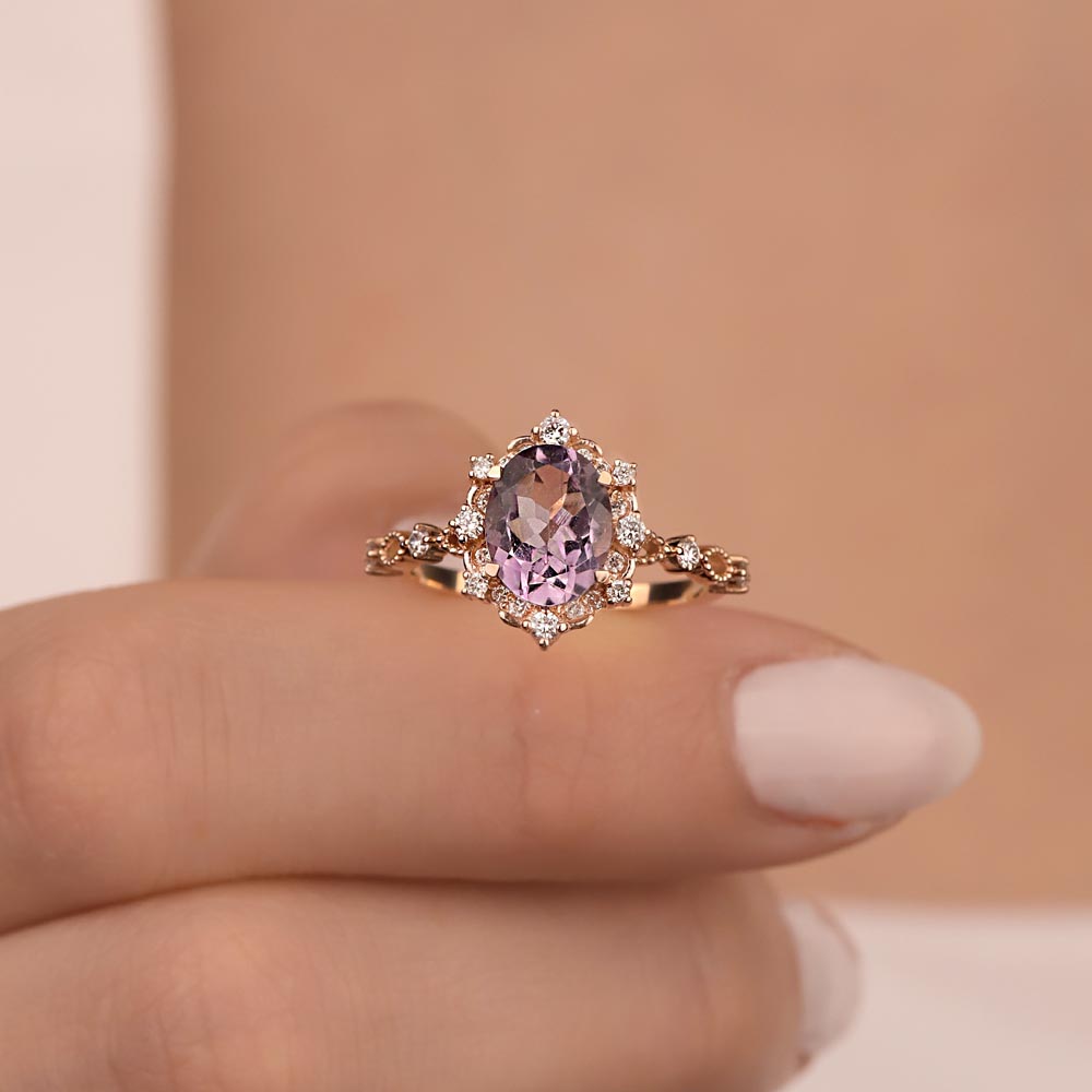 1,81 Karat Pırlantalı Damla Kesim Ametist Taşlı Vintage Yüzük - LP04959