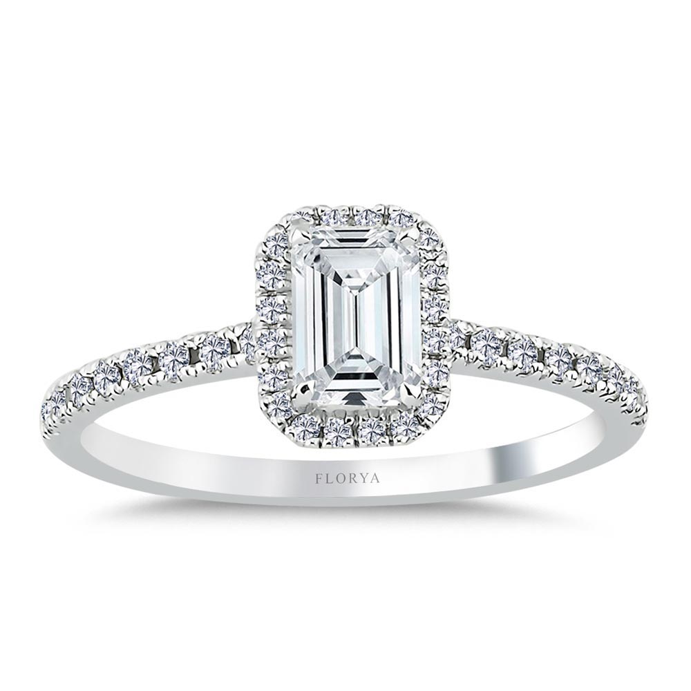 1.00 Karat Beyaz Safir ve Pırlanta Özel Tasarım Halo Baget Tektaş Yüzük - FP11553