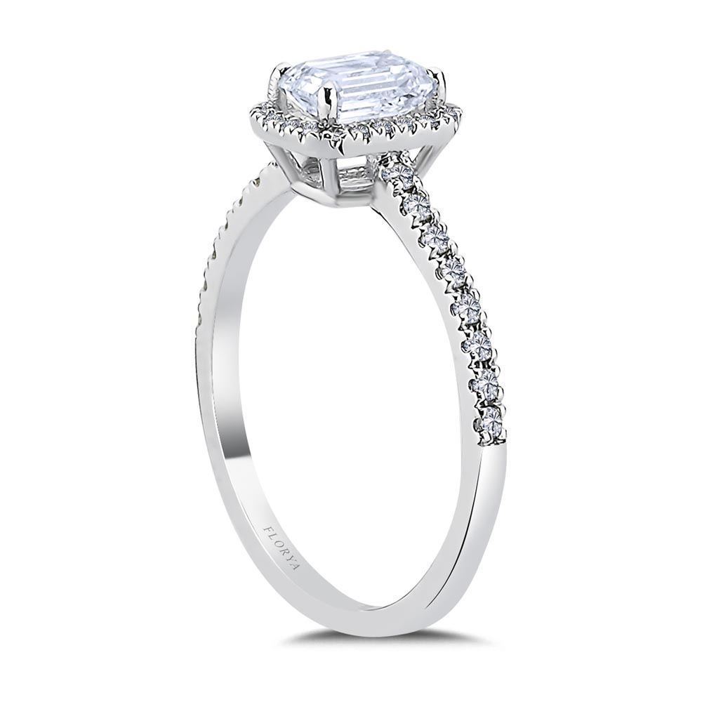 1.00 Karat Beyaz Safir ve Pırlanta Özel Tasarım Halo Baget Tektaş Yüzük - FP11553