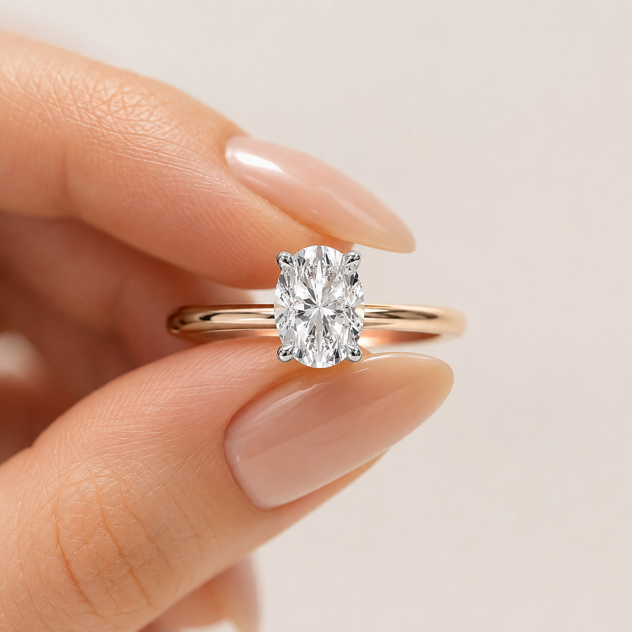 1,00 Karat IGI Sertifikalı Laboratuvar Pırlanta Oval Kesim Rose Gold Tektaş Yüzük - FP16369