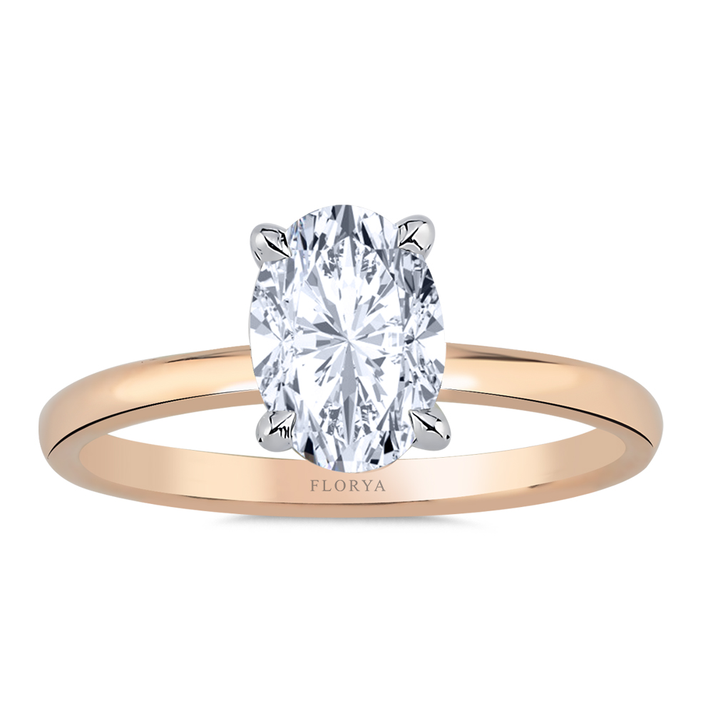 1,00 Karat Laboratuvar Pırlanta Oval Kesim Rose Gold Tektaş Yüzük - FP16369