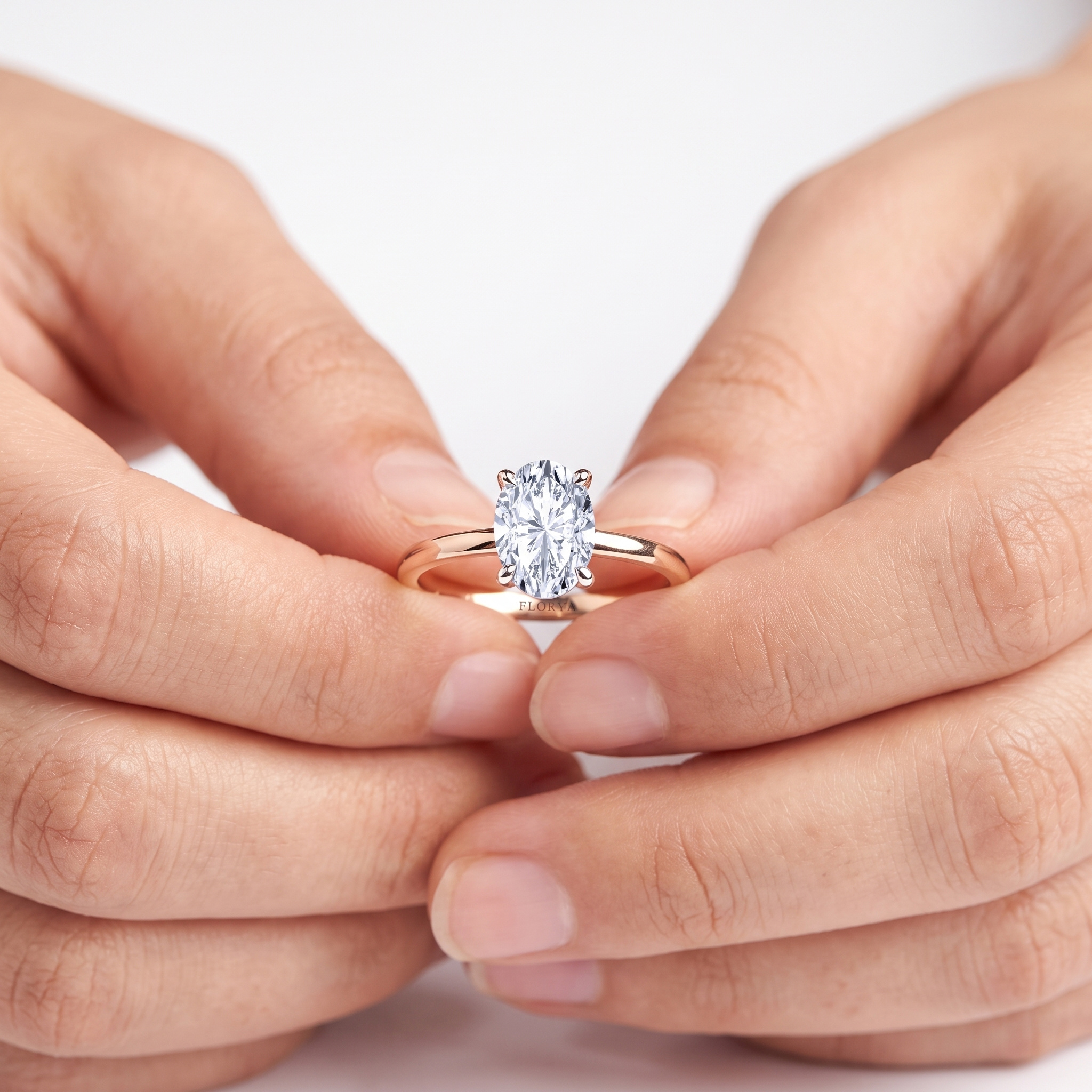 1,00 Karat Laboratuvar Pırlanta Oval Kesim Rose Gold Tektaş Yüzük - FP16369