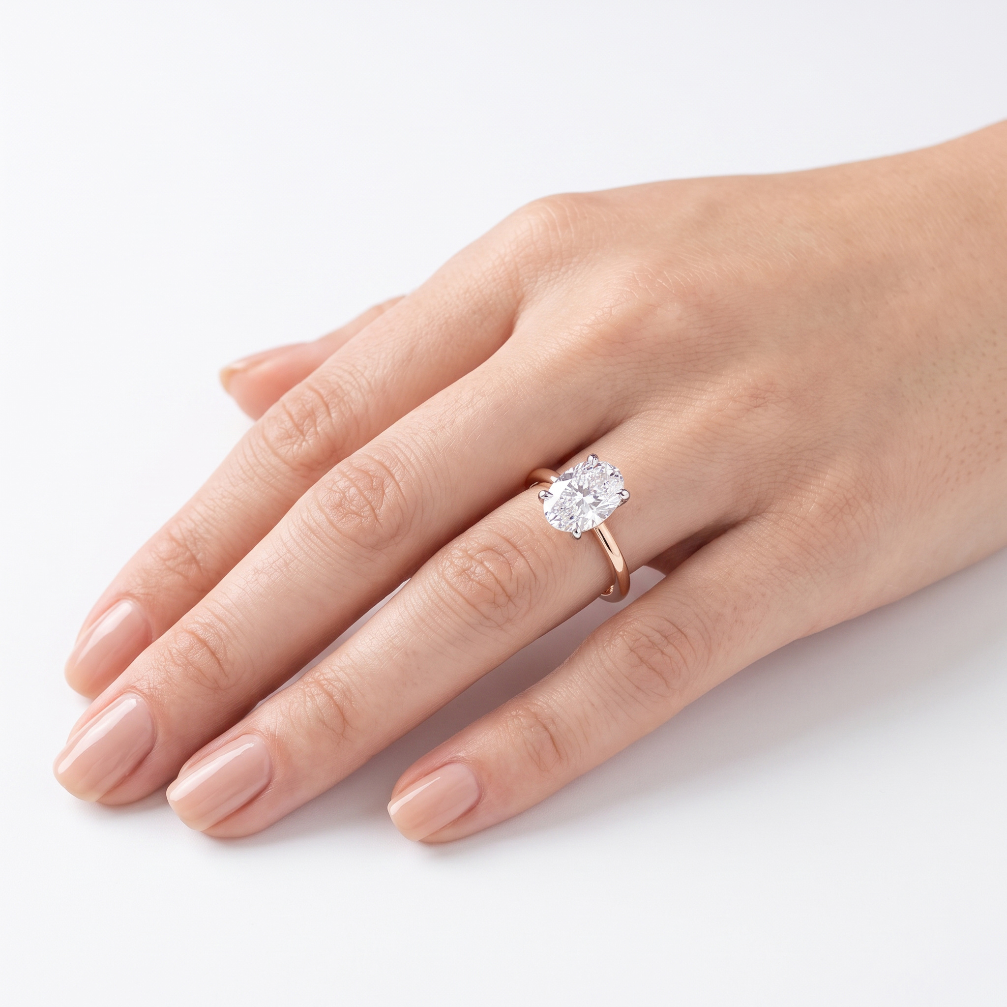 1,00 Karat Laboratuvar Pırlanta Oval Kesim Rose Gold Tektaş Yüzük - FP16369
