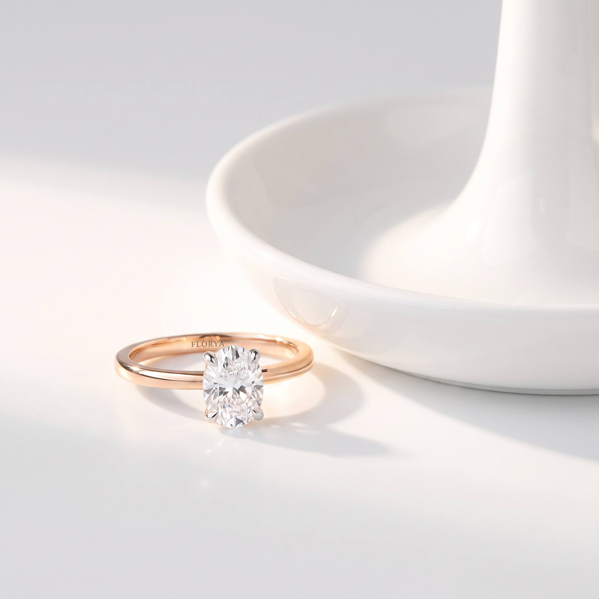 1,00 Karat Laboratuvar Pırlanta Oval Kesim Rose Gold Tektaş Yüzük - FP16369
