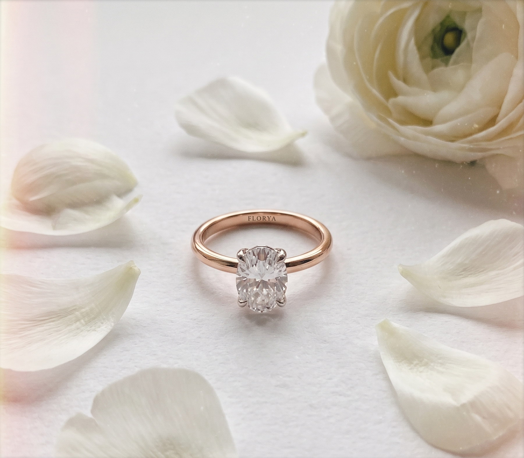 1,00 Karat Laboratuvar Pırlanta Oval Kesim Rose Gold Tektaş Yüzük - FP16369