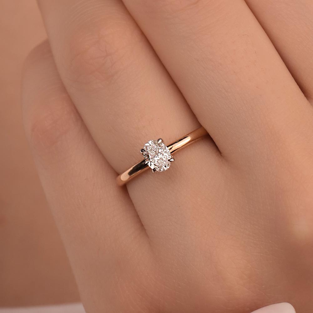 1,00 Karat Lab Pırlanta Oval Kesim Tiffany Forever Rose Gold Tektaş Yüzük