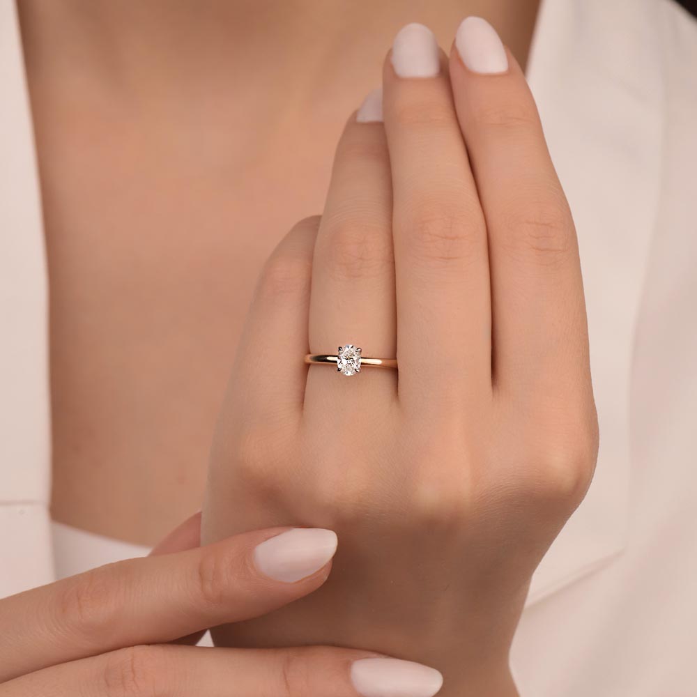 1,00 Karat Lab Pırlanta Oval Kesim Tiffany Forever Rose Gold Tektaş Yüzük