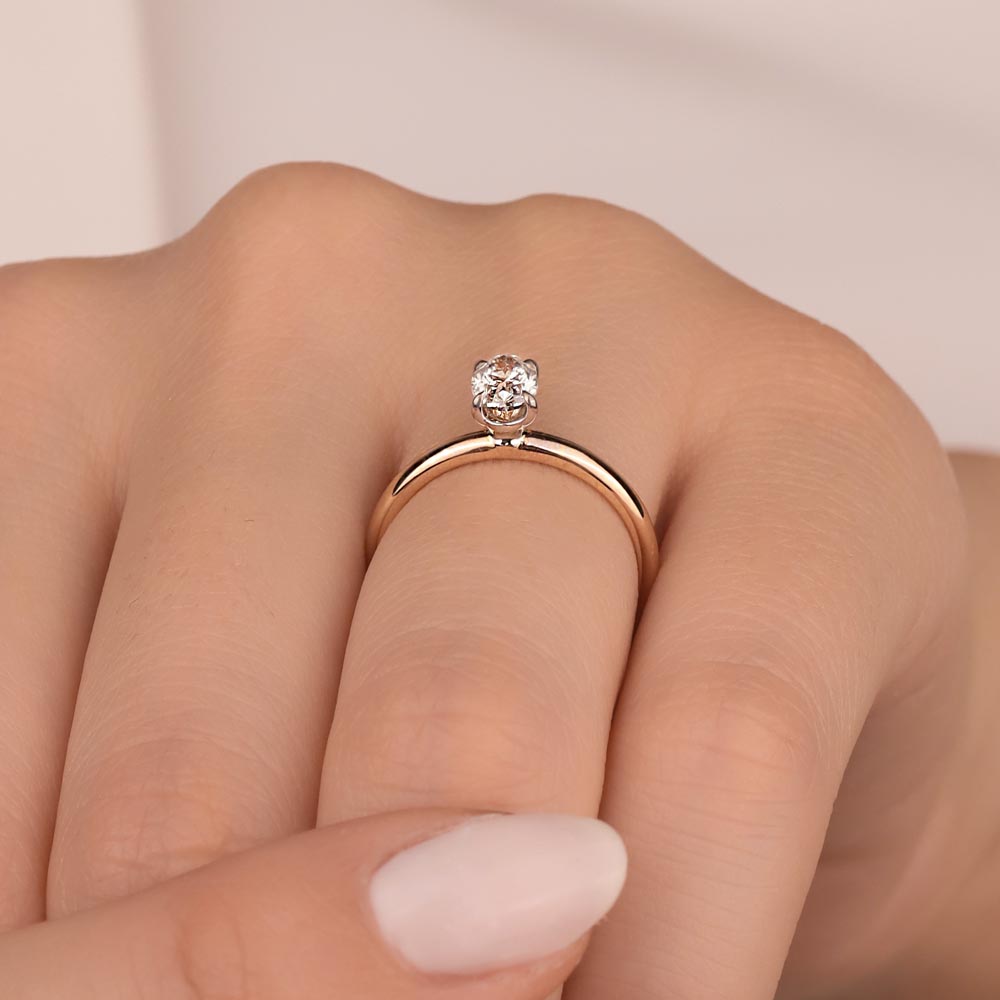 1,00 Karat Lab Pırlanta Oval Kesim Tiffany Forever Rose Gold Tektaş Yüzük