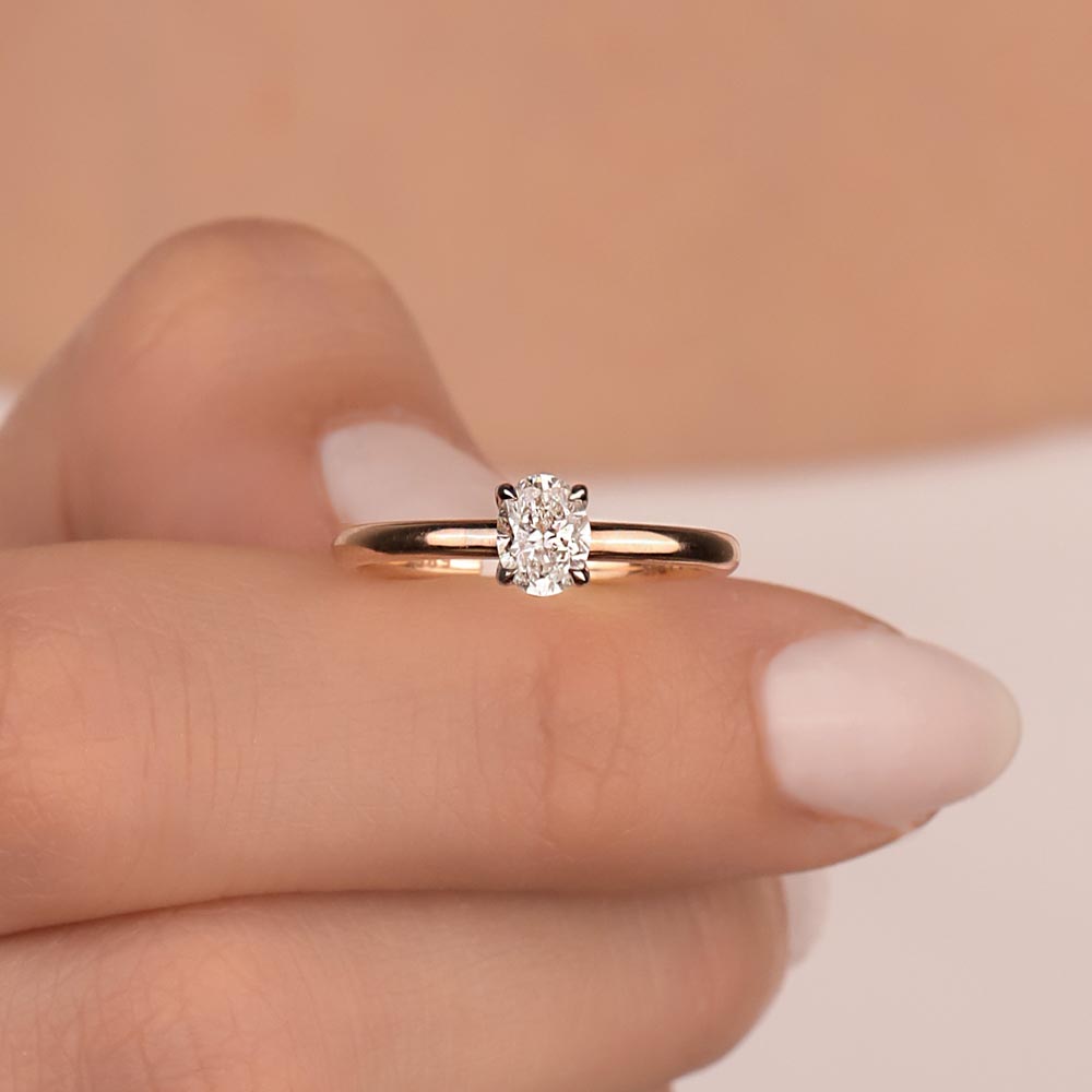 1,00 Karat Lab Pırlanta Oval Kesim Tiffany Forever Rose Gold Tektaş Yüzük