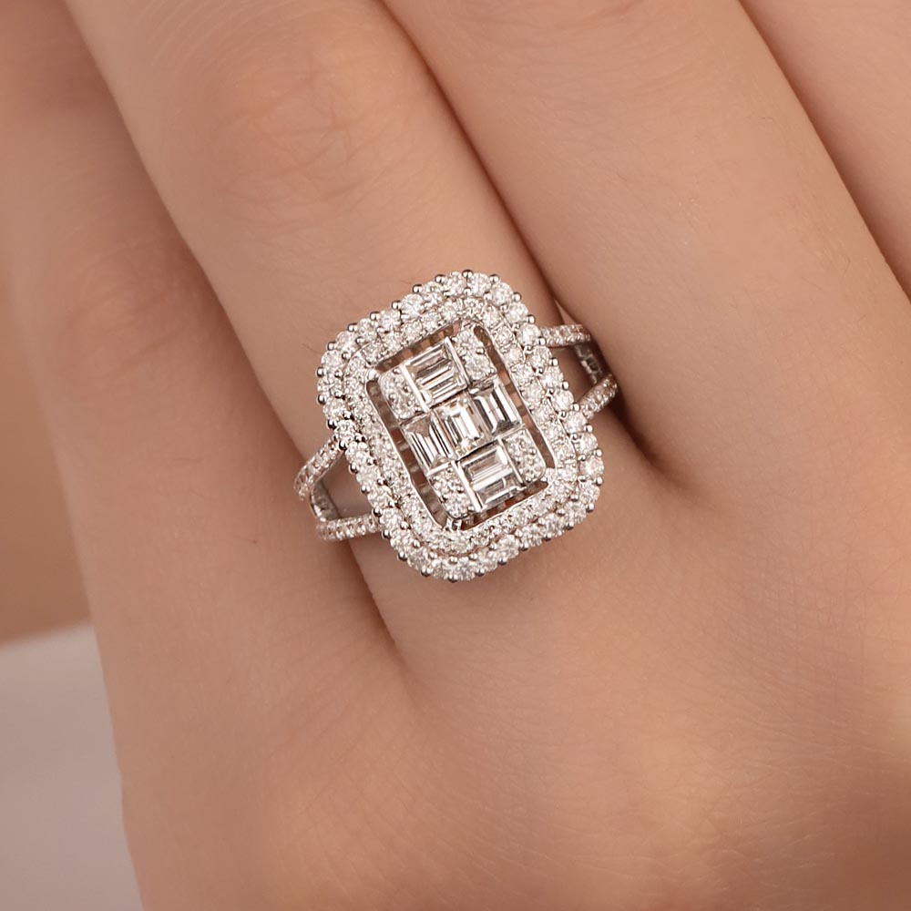 1,00 Karat Laboratuvar Pırlanta Taşlı baget Yüzük - FP04695