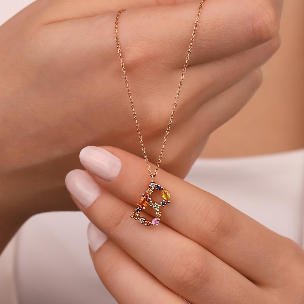 Harfli Kolyeler 1.01 Karat Pırlanta Safir Harf Kolye