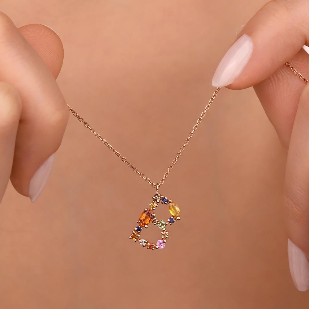 Harfli Kolyeler 1.01 Karat Pırlanta Safir Harf Kolye