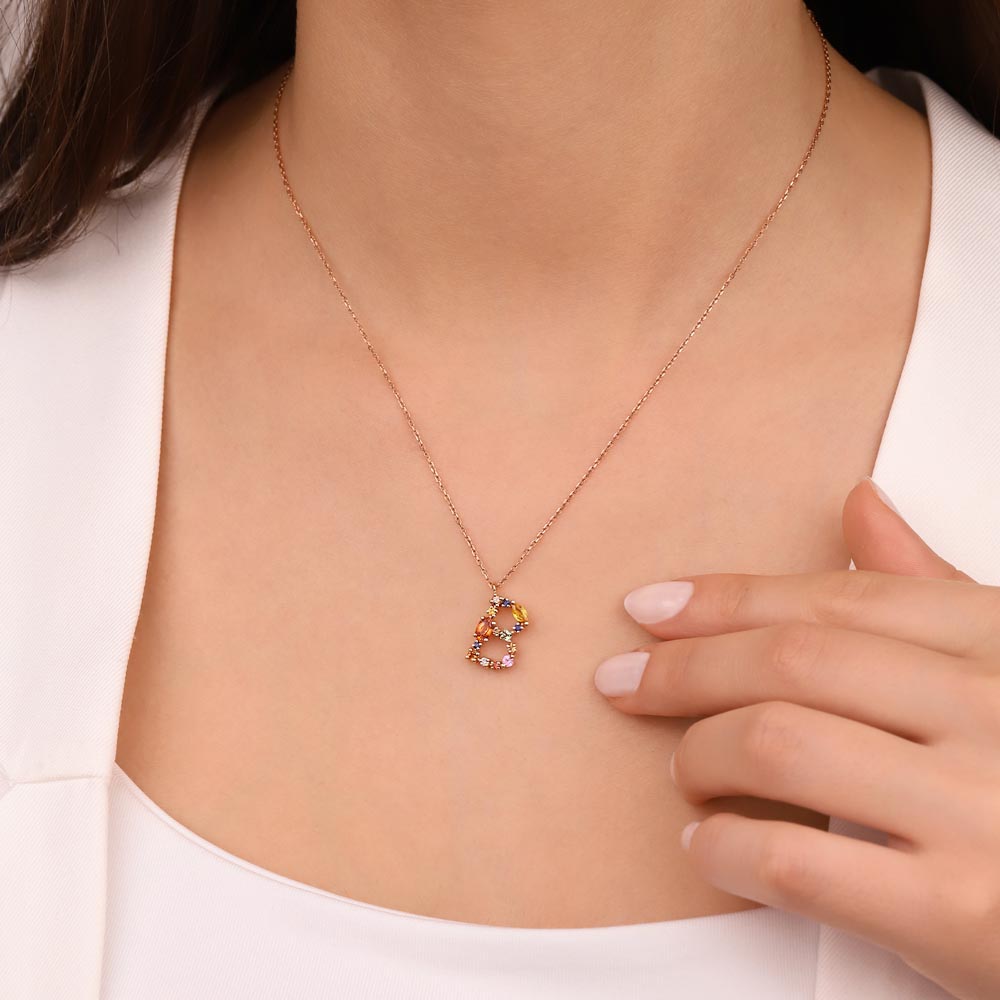 Harfli Kolyeler 1.01 Karat Pırlanta Safir Harf Kolye