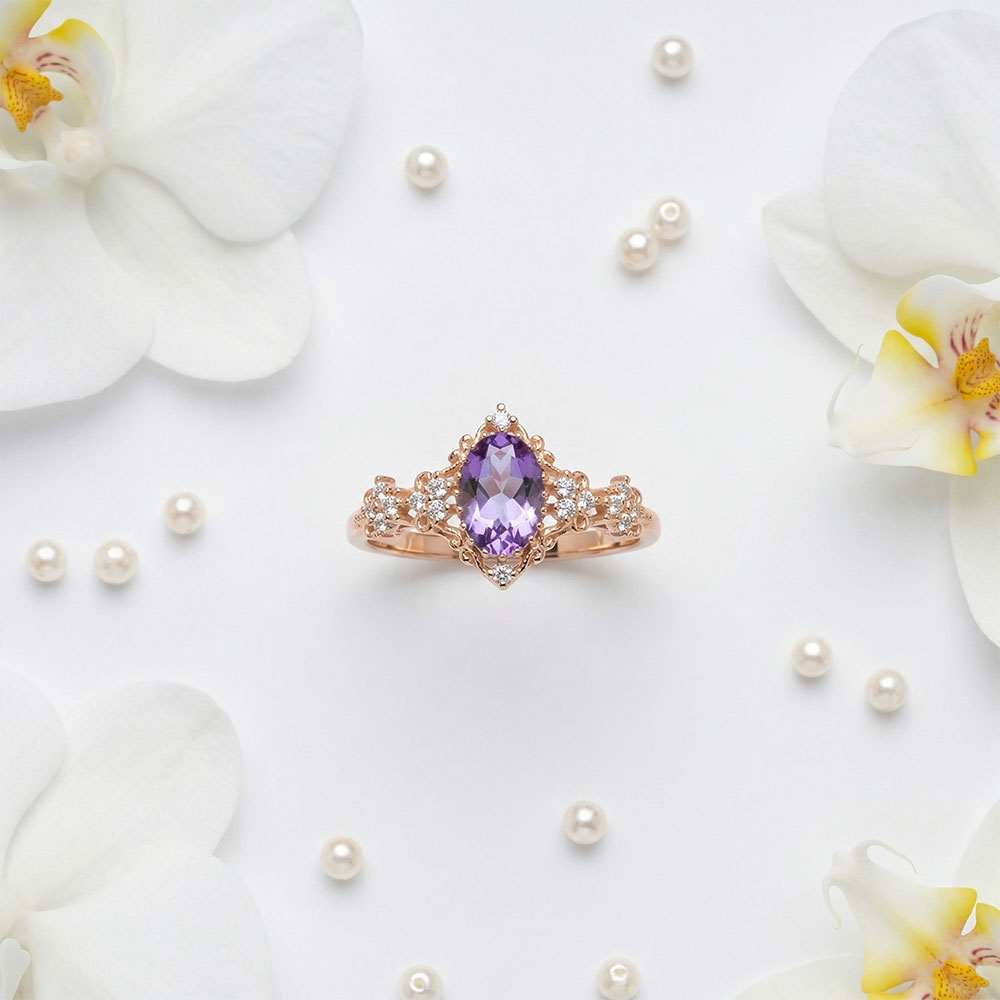 1,03 Karat Lab Pırlanta ve Oval Alexandrite Vintage Tasarım Yüzük