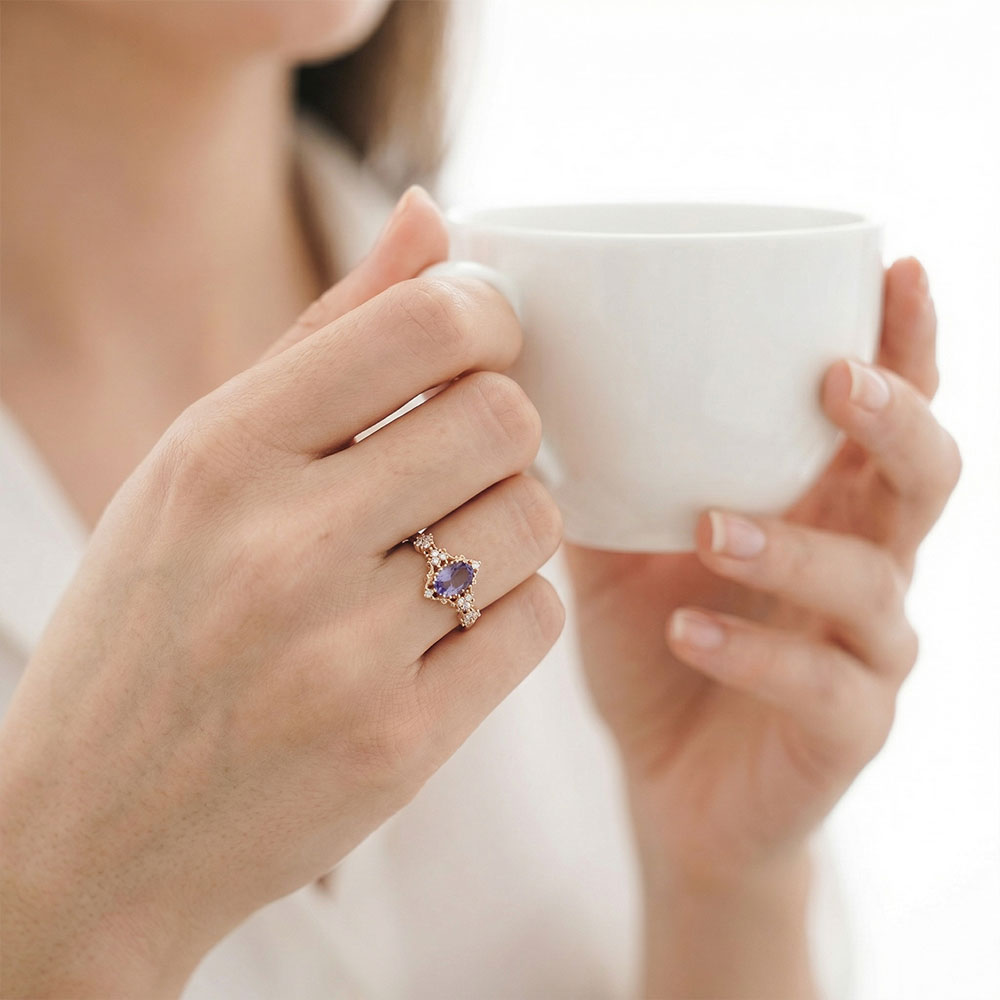 Vintage Yüzükler 1,03 Karat Pırlanta ve Oval Alexandrite Vintage Tasarım Yüzük - FP08929