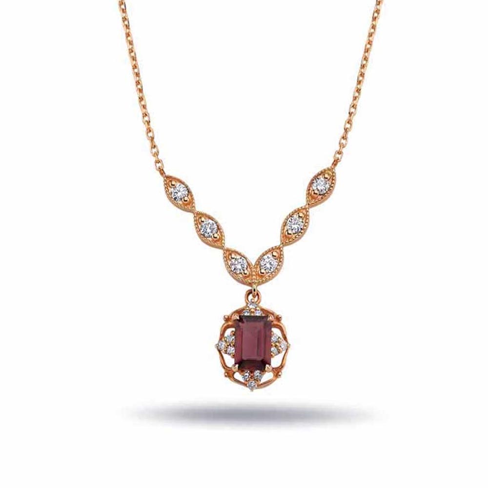 1.05 Karat Rhodolite Vintage Pırlanta Kolye - FP05501