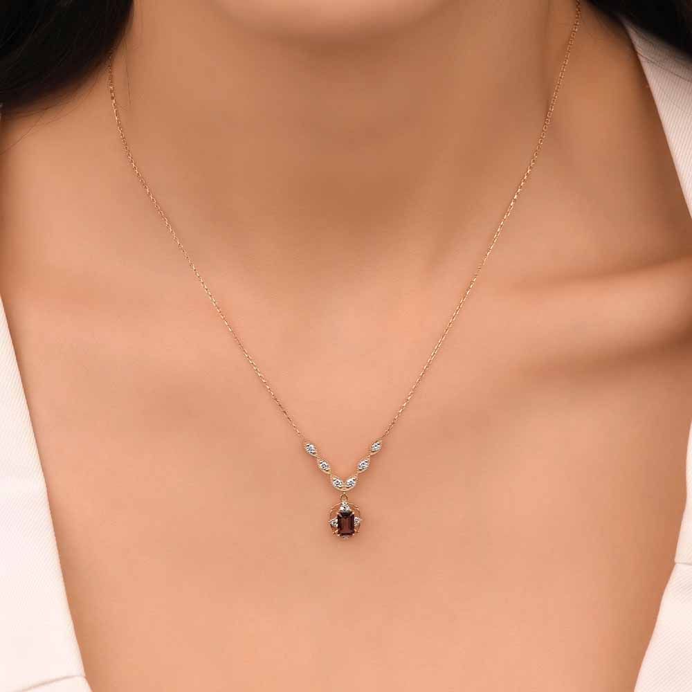 1.05 Karat Rhodolite Vintage Pırlanta Kolye - FP05501