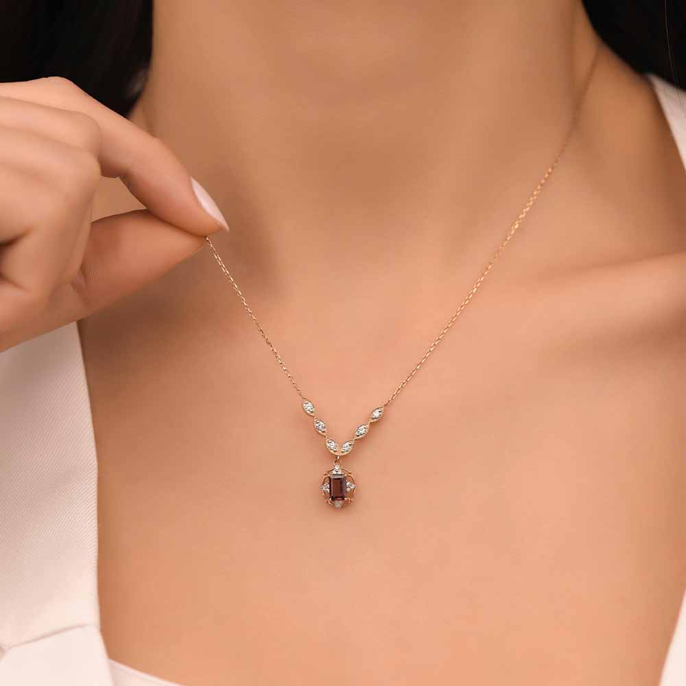 1.05 Karat Rhodolite Vintage Pırlanta Kolye - FP05501