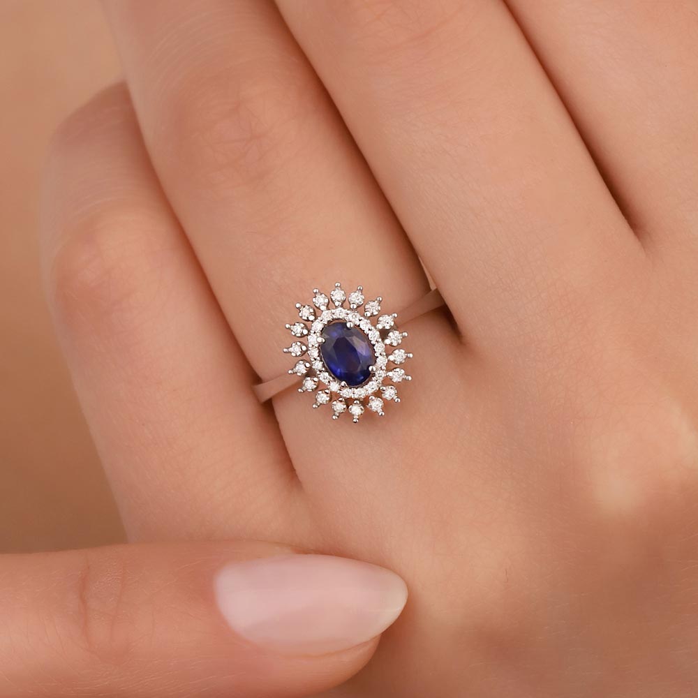 1,07 Karat Laboratuvar Pırlanta Oval Royale Safir Yüzük - FP08849