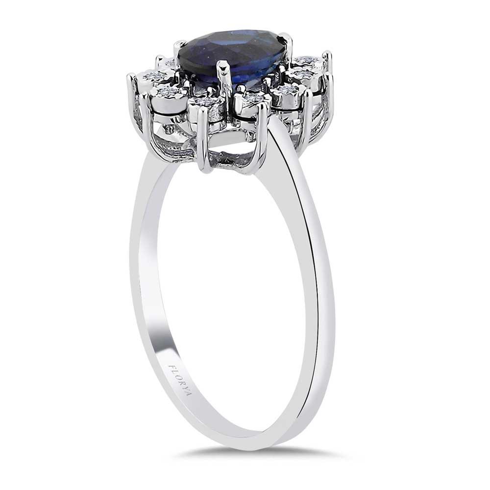 1,08 Karat Laboratuvar Pırlanta Kalem İşlemeli Damla Royale Safir Yüzük - FP02600