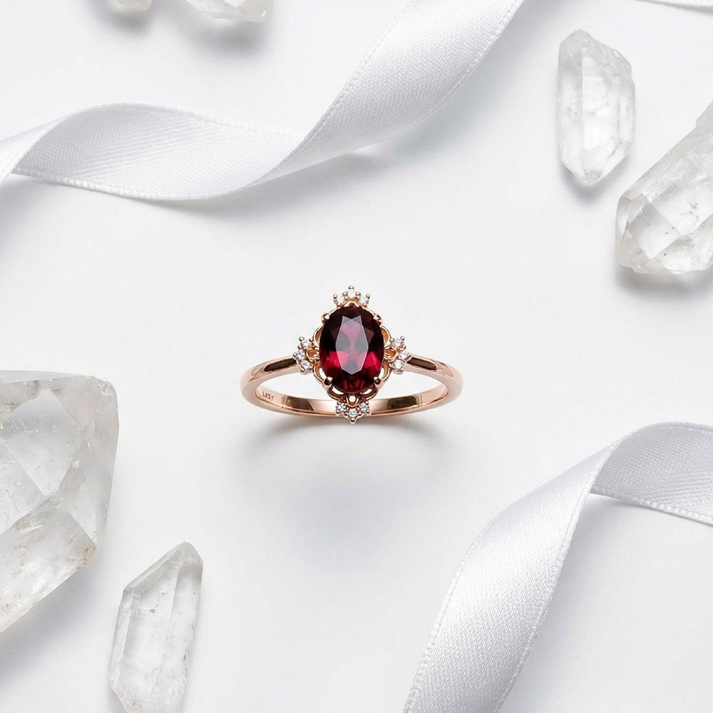1,08 Karat Pırlanta Taşlı Rhodolite Taşlı Vintage Yüzük - LP05072