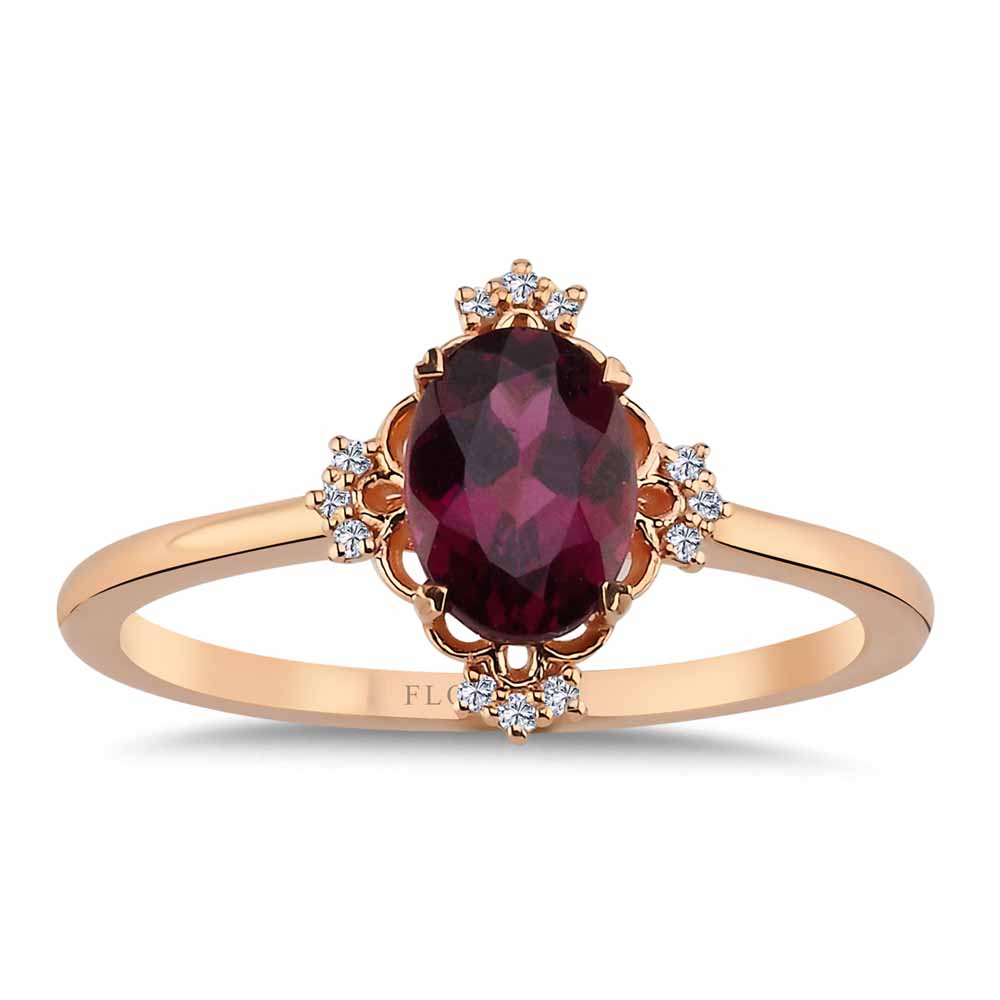 1,08 Karat Pırlanta Taşlı Rhodolite Taşlı Vintage Yüzük - LP05072