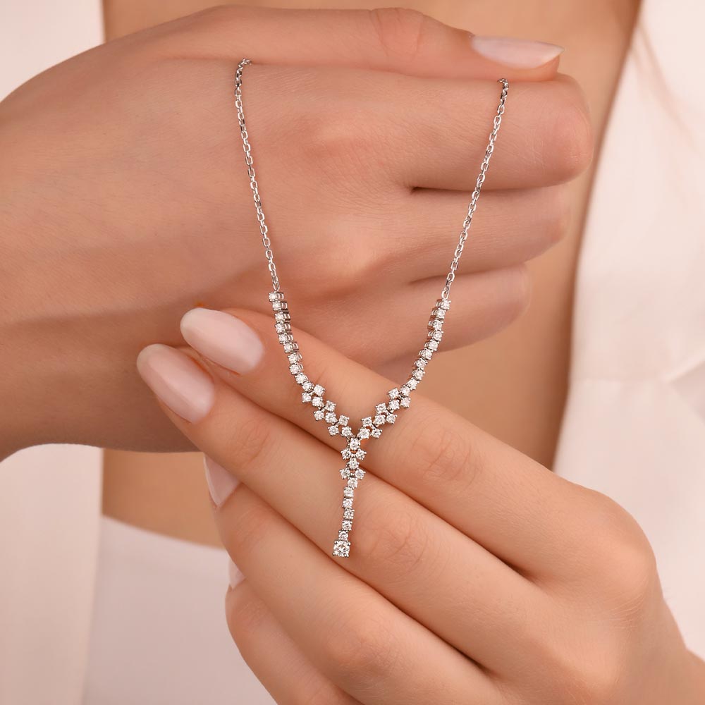 Özel Tasarım Kolyeler 1.23 Karat Özel Tasarım Minimal Pırlanta Kolye - FP10469