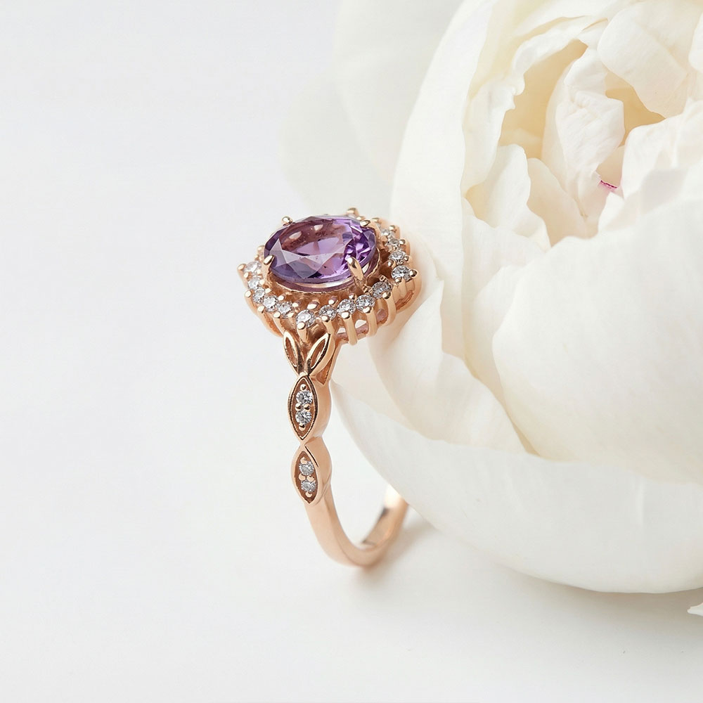 1,24 Karat Lab Pırlanta ve Oval Alexandrite Tasarım Vintage Yüzük