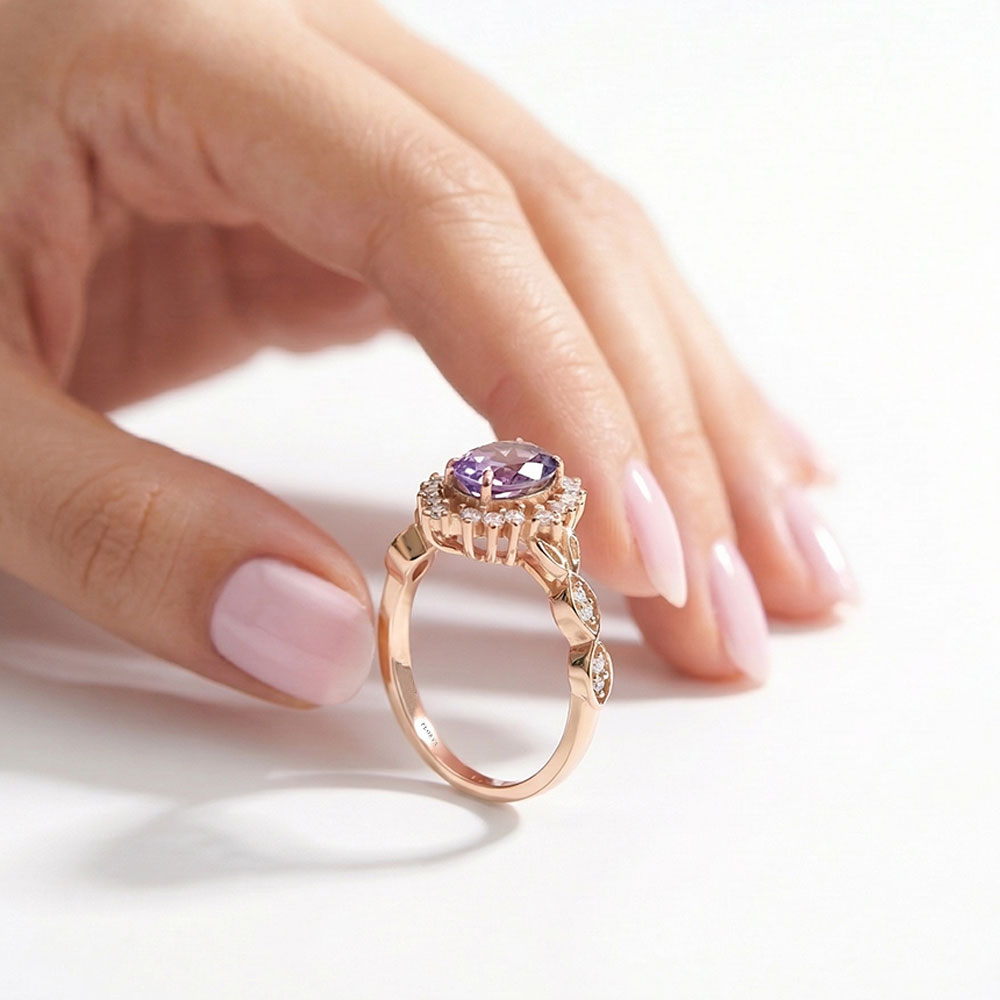 1,24 Karat Lab Pırlanta ve Oval Alexandrite Tasarım Vintage Yüzük