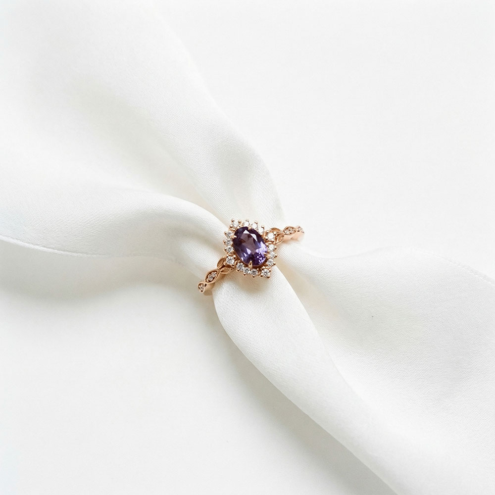 1.24 Karat Oval Kesim Alexandrite Tasarım Vintage Pırlanta Yüzük - FP10184