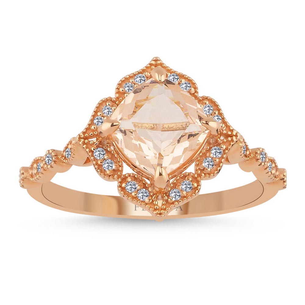 Renkli Taşlı Yüzükler 1.27 Karat Morganite Vintage Yüzük - FP01588