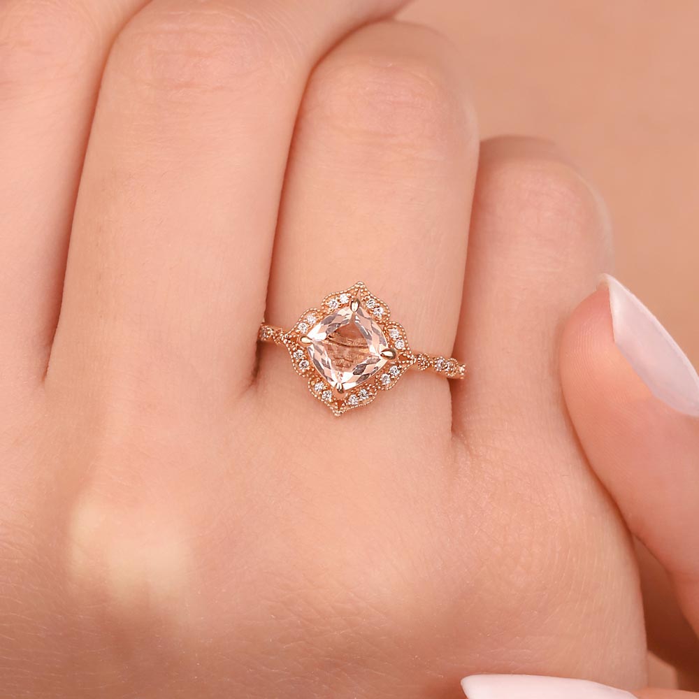 Renkli Taşlı Yüzükler 1.27 Karat Morganite Vintage Yüzük - FP01588