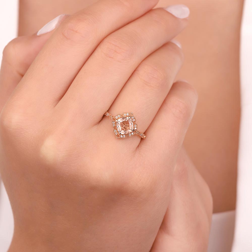 Renkli Taşlı Yüzükler 1.27 Karat Morganite Vintage Yüzük - FP01588
