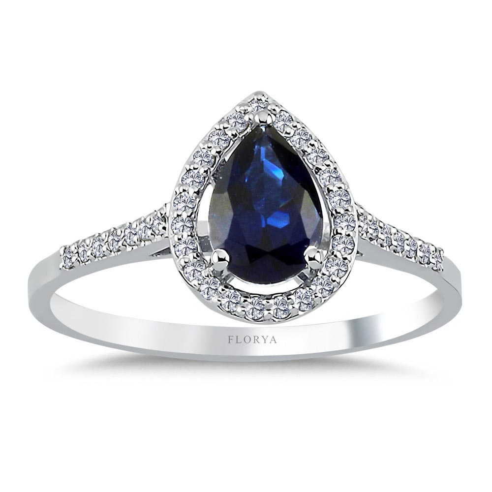 1,43 Karat Laboratuvar Pırlanta Damla Royale Safir Yüzük - FP06744