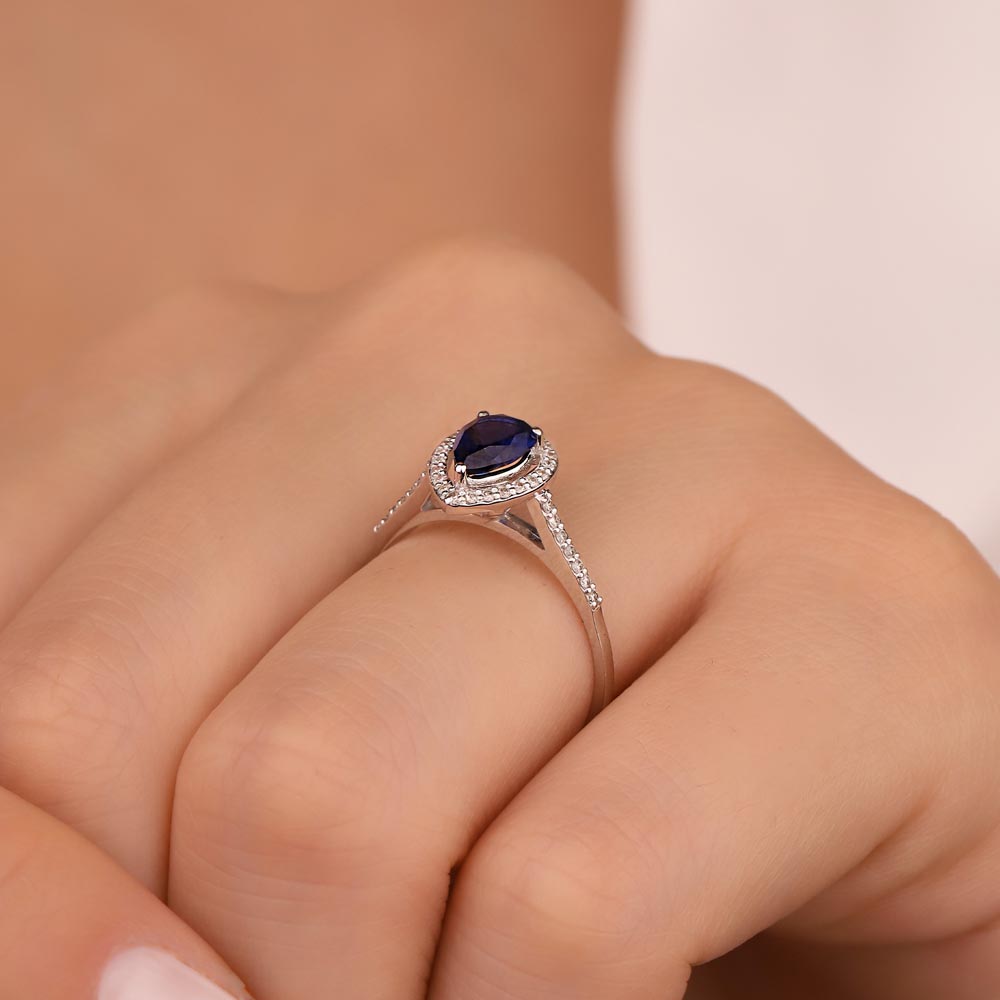 1,43 Karat Laboratuvar Pırlanta Damla Royale Safir Yüzük - FP06744
