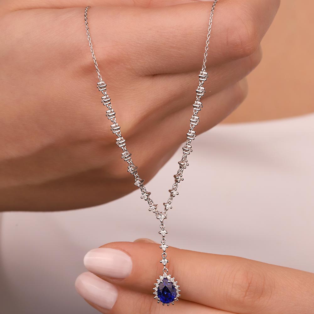1,50 Karat Laboratuvar Pırlanta Safir Su Yolu Kolye - FP10560