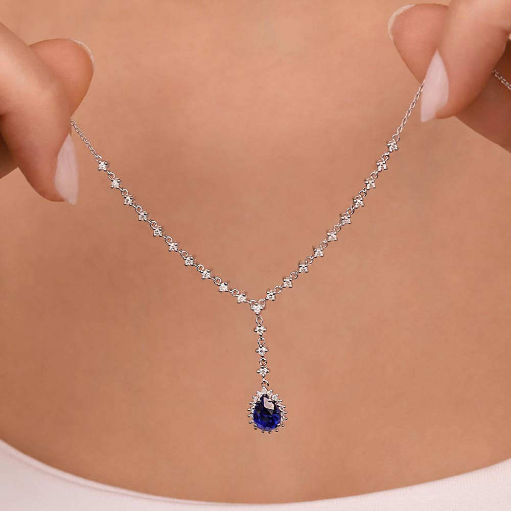 1,50 Karat Laboratuvar Pırlanta Safir Su Yolu Kolye - FP10560