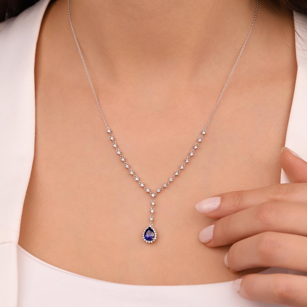 Safir Kolyeler 1.50 Karat Safir Taşlı Su Yolu Pırlanta Kolye - FP10560