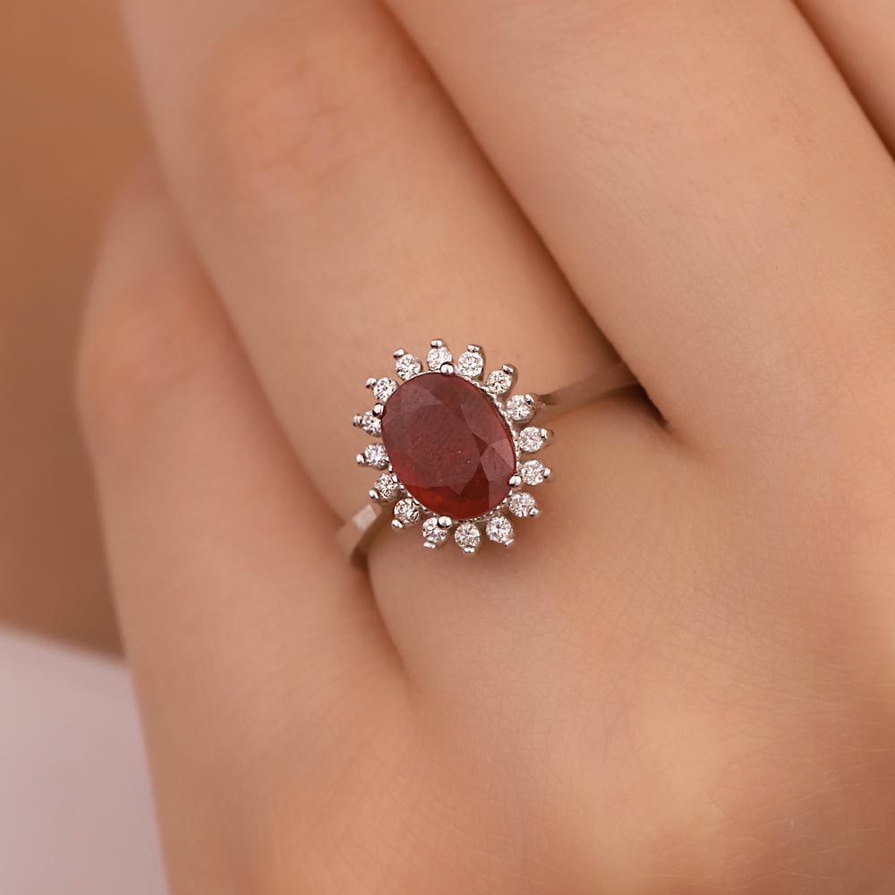 Yakut Yüzükler 1,55 Karat Laboratuvar Pırlanta Oval Kesim Stern Yakut Yüzük - FP01065